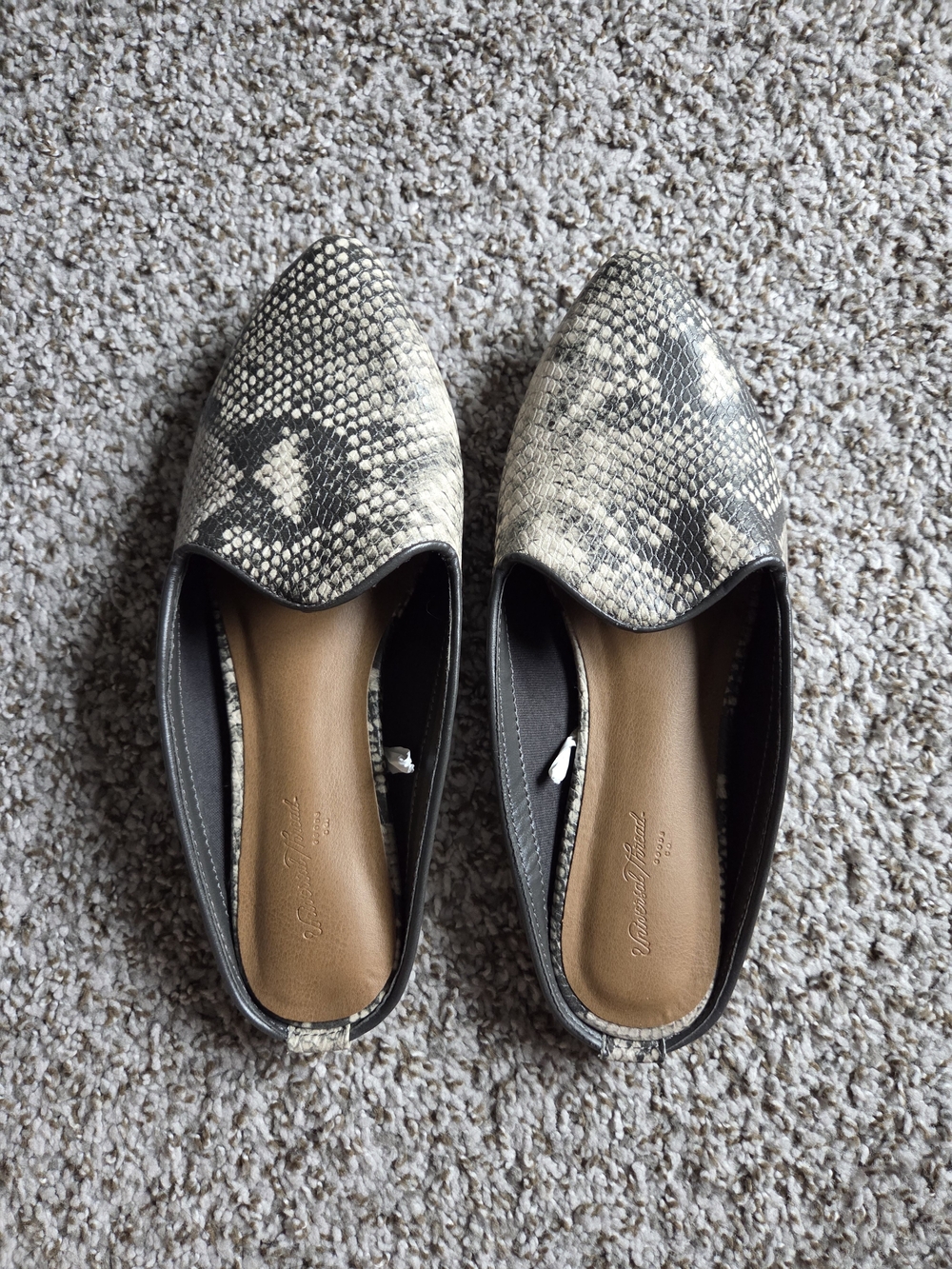 Universal Thread Snake-Print Pointed Slip-On Mules in Black and Cream